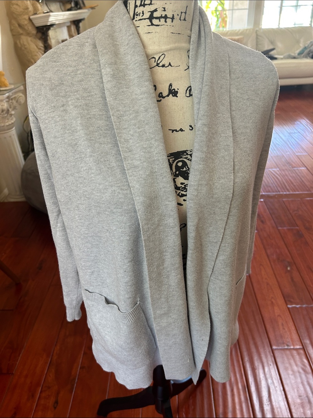 Cyrus Light Gray Open-Front Shawl Collar Cardigan